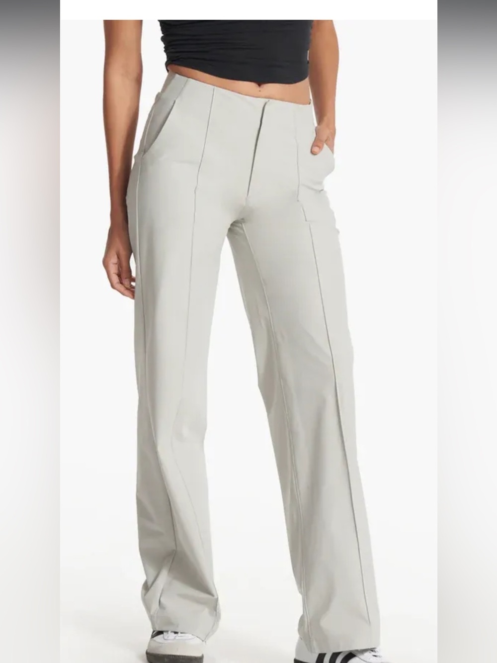 Vuori Meta Light Gray High-Rise Seam-Front Wide Leg Pants M